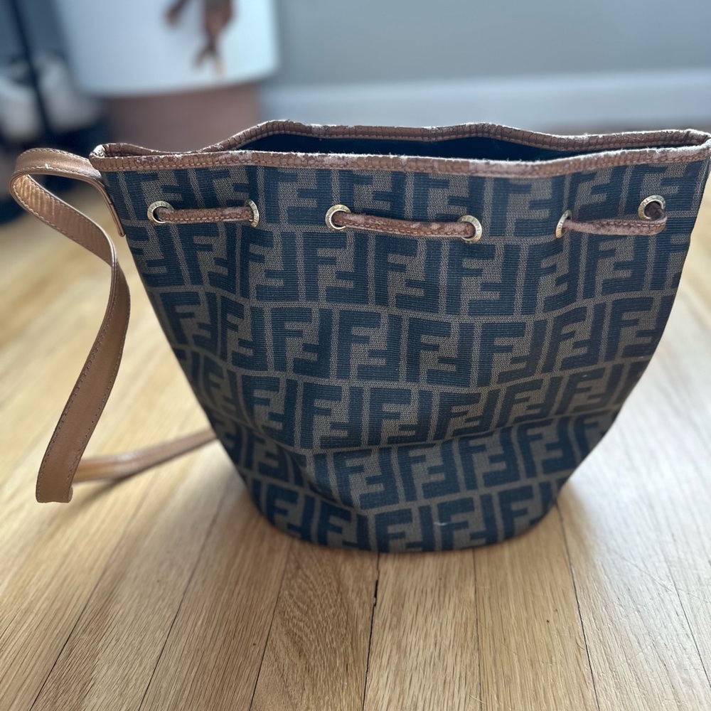 Authentic Vintage Fendi Zucca Canvas Drawstring Bucket Bag - Picture 3 of 10